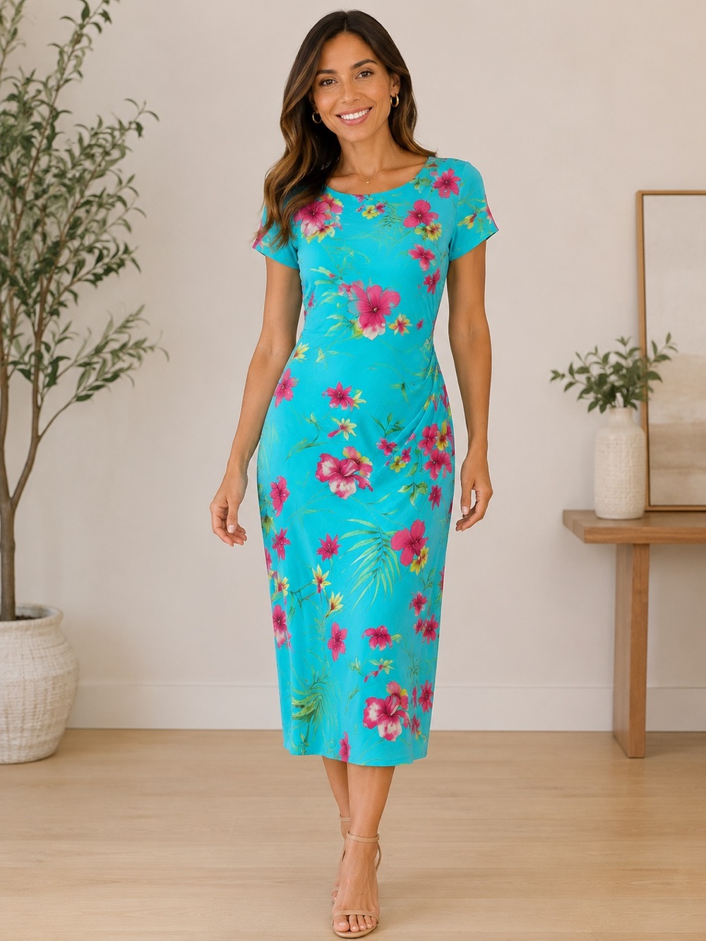 Talbots Turquoise Floral Midi Dress